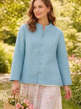 April Cornell Reversible Quilted Jacket Aqua Seafoam Spring Cottagecore  Women’s